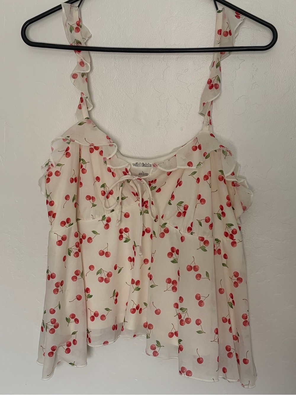 wild fable Cream Cami with Red Cherry Print and Ruffle Straps